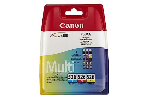 Canon CLI-526 C M Y Vorteilspack 3 Tintenpatronen (Cyan Magenta Gelb) (Veraltete Kunststoffverpackung 2018) von Canon