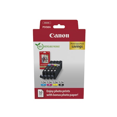 Canon CLI-526 Original Druckerpatronen (BK/C/M/Y) 4540B019 + Fotopapier Value Pack von Canon
