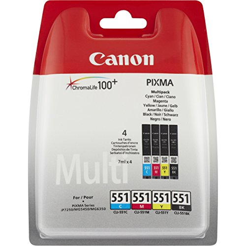 Canon CLI-551 BK/C/M/Y Druckertinte Multipack - 4 x 7 ml für PIXMA Tintenstrahldrucker ORIGINAL von Canon