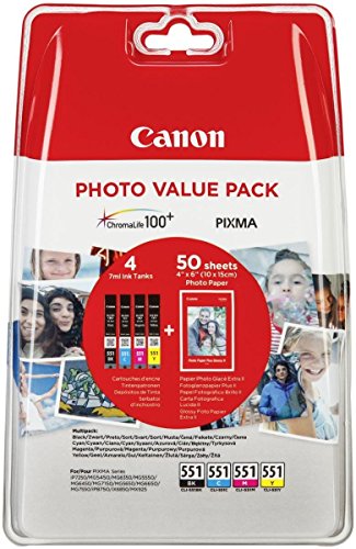 Canon CLI-551 Tintenstrahldrucker, Schwarz, Gelb, Magenta, Cyan, Multi-pack Canon CLI-551 Tintenstrahldrucker, Schwarz, Gelb, Magenta, Cyan, Multi-pack von Canon