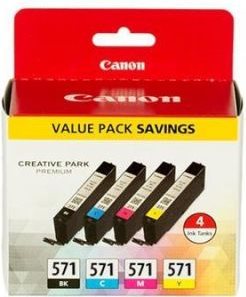 Canon CLI-571 C/M/Y/BK Value Pack - 4er-Pack - Schwarz, Gelb, Cyan, Magenta - Original - Tintenbehälter (0386C005) von Canon