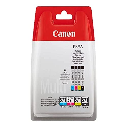 Canon CLI-571 C M Y BK Vorteilspack 4 Tintenpatronen (Schwarz, Cyan, Magenta, Gelb) (Veraltete Kunststoffverpackung 2018) von Canon