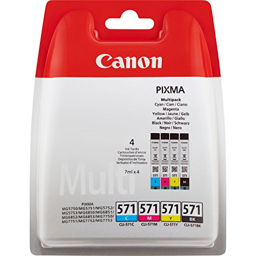 Canon CLI-571 C M Y BK Vorteilspack 4 Tintenpatronen (Schwarz, Cyan, Magenta, Gelb) (Veraltete Kunststoffverpackung 2018 mit Diebstahl Sicherungsetikett] von Canon