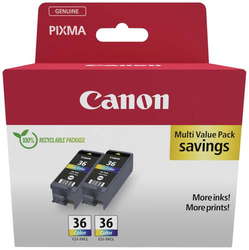 Canon Druckerpatrone CLI-36 Color Twin Pack Original 2er-Pack Schwarz, Cyan, Magenta, Gelb 1511B025 von Canon