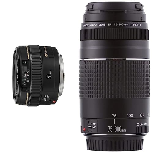 Canon EF 50mm F1.4 USM Standardobjektiv (58mm Filtergewinde) schwarz & EF 75-300mm F4.0-5.6 III Zoomobjektiv (58mm Filtergewinde) schwarz von Canon