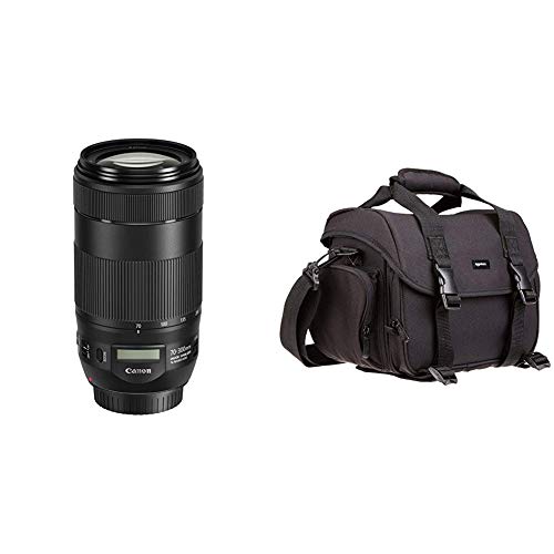 Canon EF 70-300mm F/4-5.6 IS II USM Objektiv (67 mm Filtergewinde) schwarz & Amazon Basics - Große L Umhängetasche für Kamera und Zubehör, Schwarz mit grauem Innenfutter von Canon