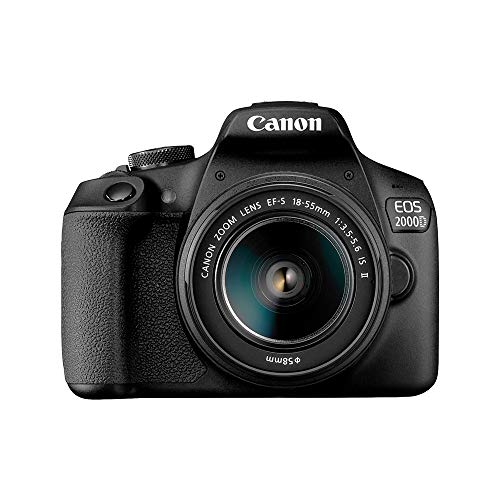 Canon EOS 2000D APS-C DSLR-Kamera mit EF-S 18-55mm Objektiv | 24,1 Megapixel, fest integrierter 3-Zoll-LCD-Monitor, Reihenaufnahmen mit 3 Bildern/Sek, Full-HD-Video, Dual Pixel CMOS AF, Bluetooth von Canon