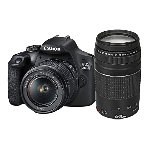 Canon EOS 2000D Spiegelreflexkamera (24,1 MP, DIGIC 4+, 7,5 (3,0 Zoll) LCD, Full-HD, WIFI, APS-C CMOS-Sensor) Inkl. Objektive EF-S 18-55mm IS II F3.5-5.6 IS II Und EF 75-300mm F4-5.6 III, Schwarz von Canon