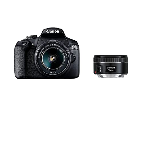 Canon EOS 2000D Spiegelreflexkamera (24,1 MP, DIGIC 4+, 7,5 cm (3,0 Zoll) LCD, Full-HD, WIFI, APS-C CMOS-Sensor) inkl. Objektive EF-S 18-55mm IS II F3.5-5.6 IS II und EF 50mm F1.8 STM, schwarz von Canon