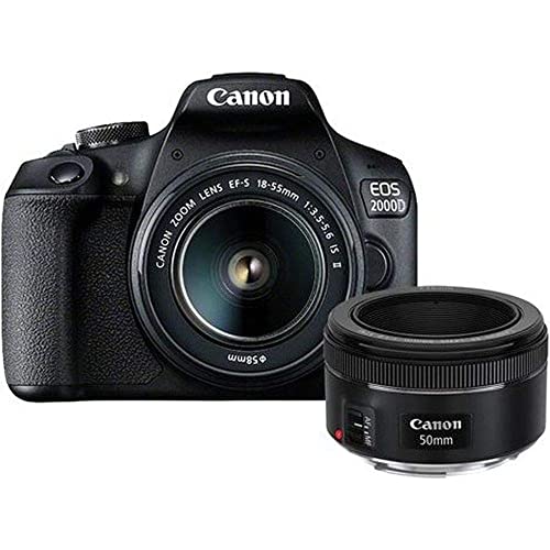 Canon EOS 2000D Spiegelreflexkamera (24,1 MP, DIGIC 4+, 7,5 cm (3,0 Zoll) LCD, Full-HD, WIFI, APS-C CMOS-Sensor) inkl. Objektive EF-S 18-55mm IS II F3.5-5.6 IS II und EF 50mm F1.8 STM, schwarz von Canon