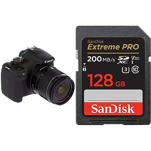 Canon EOS 2000D Spiegelreflexkamera (24,1 MP, DIGIC 4+, 7,5 cm (3,0 Zoll) LCD, Full-HD, WiFi, APS-C CMOS-Sensor) schwarz & SanDisk Extreme PRO SDXC UHS-I Speicherkarte 128 GB von Canon