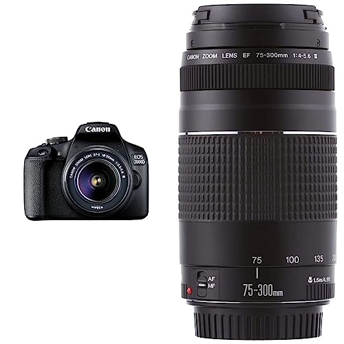 Canon EOS 2000D Spiegelreflexkamera - mit Objektiv EF-S 18-55 F3.5-5.6 III, schwarz & EF 75-300mm F4.0-5.6 III Zoomobjektiv (58mm Filtergewinde) schwarz von Canon