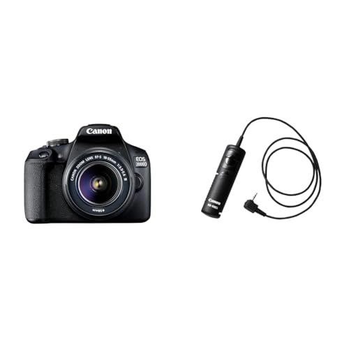 Canon EOS 2000D Spiegelreflexkamera - mit Objektiv EF-S 18-55 F3.5-5.6 III (24,1 MP, DIGIC 4+, 7,5 cm (3.0 Zoll) LCD, Display, Full-HD, WiFi, APS-C CMOS-Sensor), schwarz & RS-60 E3 Kabelfernauslöser von Canon
