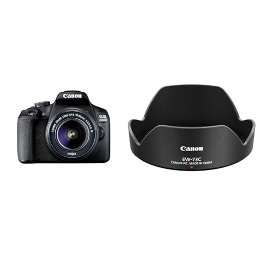 Canon EOS 2000D Spiegelreflexkamera - mit Objektiv EF-S 18-55 F3.5-5.6 III & 9529B001 Gegenlichtblende EW-73C, passend für das EF-S 10-18mm Objektiv von Canon