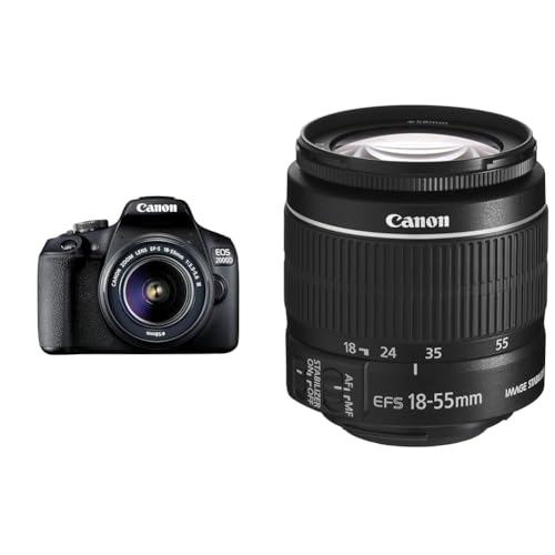 Canon EOS 2000D Spiegelreflexkamera - mit Objektiv EF-S 18-55 F3.5-5.6 III & EF-S 18-55mm F3.5-5.6 is II Universalzoom-Objektiv (58mm Filtergewinde) schwarz von Canon