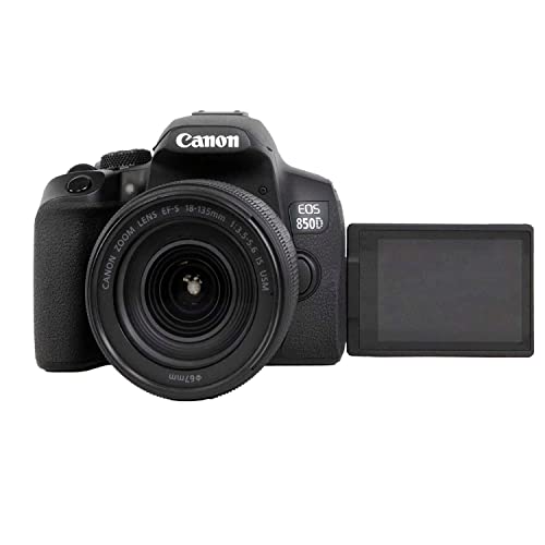 Canon EOS 850D DSLR Digitalkamera Gehäuse - mit Objektiv EF-S 18-135mm F3.5-5.6 is USM (24,1 MP, 7,5 cm (3 Zoll) Display, APS-C Sensor, 45 AF-Kreuzsensoren, 4K, DIGIC 8, WLAN, Bluetooth) schwarz von Canon