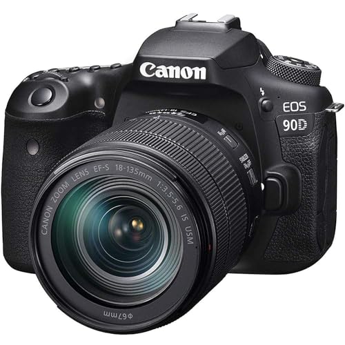 Canon EOS 90D Spiegelreflexkamera - mit Objektiv EF-S 18-135mm F3.5-5.6 IS USM (32,5 MP, 7,7 cm (3 Zoll) Vari-Angle Touch LCD, APS-C Sensor, 4K, Full-HD, WLAN, Bluetooth), schwarz von Canon