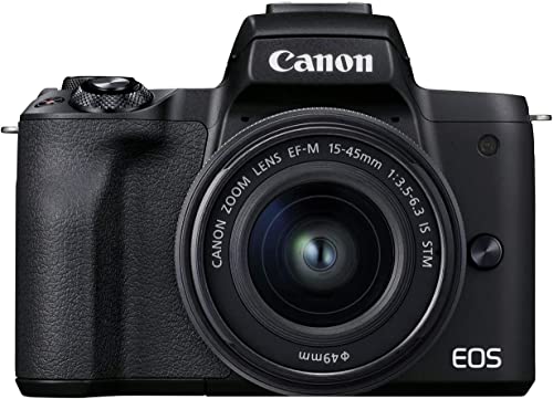 Canon EOS M50 Mark II Kamera + Objektiv EF-M 15-45mm F3.5-6.3 is STM (24,1 MP, 7,5 cm Touchscreen LCD, WLAN, HDMI, Bluetooth, Dual Pixel CMOS AF System, Augen AF, 4K Video, OLED EVF), schwarz von Canon
