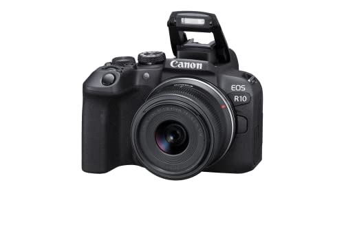 Canon EOS R10 Kamera spiegellose Camera + RF-S 18-45mm F4.5-6.3 is STM Objektiv + Adapter EF-EOS R (Hybridkamera, DSLR Upgrade, 15 B/s, 4K Videos, Dual Pixel CMOS AF II Fokussystem, WLAN) schwarz von Canon