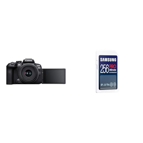 Canon EOS R10 Systemkamera + STM Zoomobjektiv (Kamera mit Deep Learning Content Creator) + Ultimate SD-Karte, 200 MB/s Lesen, 130 MB/s Schreiben, Speicherkarte für Smartphone, Drohne oder Action-Cam von Canon