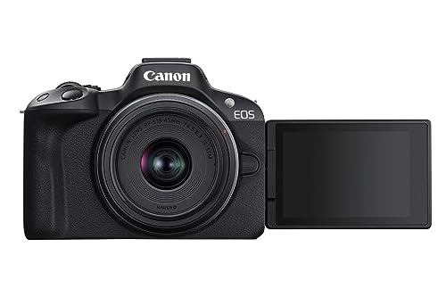 Canon EOS R50 Systemkamera + RF-S 18-45 is STM Objektiv - Spiegellose Kamera (Digitalkamera mit Autofokus und Motiverkennung für Augen Tiere Fahrzeuge, 4k Videokamera, 15 Bilder pro Sekunde) schwarz von Canon
