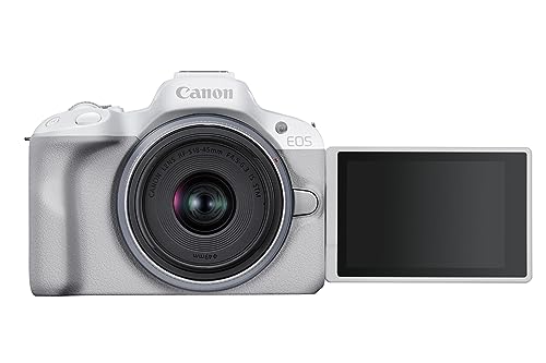 Canon EOS R50 Systemkamera + RF-S 18-45 is STM Objektiv - Spiegellose Kamera (Digitalkamera mit Autofokus und Motiverkennung für Augen Tiere Fahrzeuge, 4k Videokamera, 15 Bilder pro Sekunde) weiß von Canon