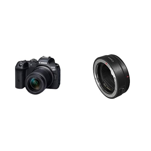 Canon EOS R7 Kamera spiegellose Camera + RF-S 18-150mm F3.5-6.3 is STM Objektiv & Bajonettadapter EF-EOS R für EOS R Systemkameras kompatibel mit EF und EF-S Objektiven Schwarz von Canon