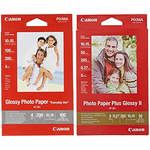 Canon Fotopapier GP-501 glänzend weiß - 10x15cm 100 Blatt für Tintenstrahldrucker - PIXMA Drucker (200 g/qm) & Fotopapier PP-201-10x15 cm 50 Blatt für Tintenstrahldrucker - PIXMA Drucker (265 g/qm) von Canon