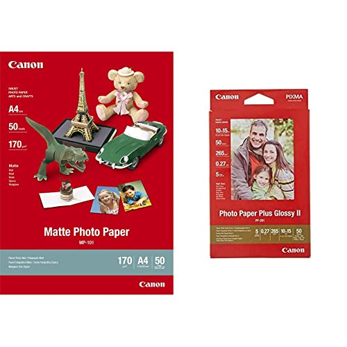 Canon Fotopapier MP-101 matt weiß - (DIN A4 50 Blatt) für Tintenstrahldrucker - PIXMA Drucker (170 g/qm) & Fotopapier PP-201 glänzend - 10x15 cm 50 Blatt für Tintenstrahldrucker von Canon