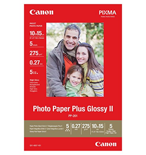 Canon Fotopapier PP-201 glänzend - 10x15 cm 5 Blatt für Tintenstrahldrucker - PIXMA Drucker (275 g/qm) von Canon