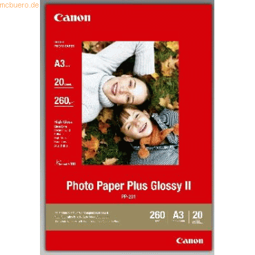 Canon Fotopapier PP201 PLUS II A3 260g/qm hochglänzend VE=20 Blatt Canon Fotopapier PP201 PLUS II A3 260g/qm hochglänzend VE=20 Blatt von Canon