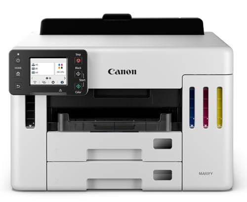 Canon MAXIFY GX5550 Tintenstrahldrucker MegaTank (Effizienter Drucker mit Duplexdruck, WLAN, LAN, 600 Blatt Kapazität, 14.000 Seiten, Wischfeste Ausdrucke, Drucker mit Tintentank) weiß von Canon