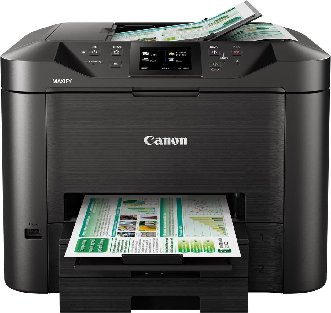Canon MAXIFY MB5450 - Multifunktionsdrucker - Farbe - Tintenstrahl - A4 (210 x 297 mm), Legal (216 x 356 mm) (Original) - A4/Legal (Medien) - bis zu 22 Seiten/Min. (Kopieren) - bis zu 24 ipm (Drucken) - 500 Blatt - 33.6 Kbps - USB 2.0, LAN, Wi-Fi(n), USB-Host (0971C006) von Canon