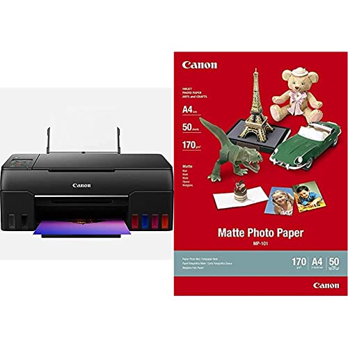Canon Multifunktionsdrucker PIXMA G650 MegaTank Drucker Tintenstrahldrucker, schwarz & Fotopapier MP-101 matt weiß - (DIN A4 50 Blatt) für Tintenstrahldrucker - PIXMA Drucker (170 g/qm), 242ZF37 von Canon