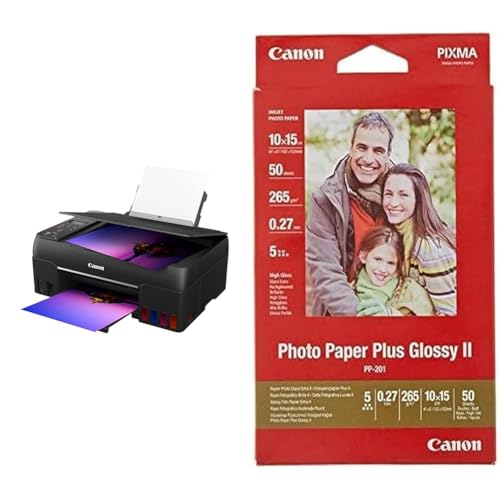 Canon Multifunktionsdrucker PIXMA G650 MegaTank Drucker Tintenstrahldrucker Scanner Kopierer schwarz & Fotopapier PP-201 glänzend - 10x15 cm 50 Blatt für Tintenstrahldrucker - PIXMA Drucker rot von Canon