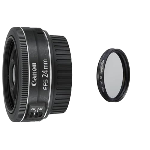 Canon Objektiv EF-S 24mm F2.8 STM Pancake für EOS (Festbrennweite, 52mm Filtergewinde) schwarz & Amazon Basics Zirkularer Polarisationsfilter - 52mm von Canon