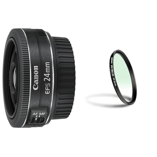 Canon Objektiv EF-S 24mm F2.8 STM Pancake für EOS (Festbrennweite, 52mm Filtergewinde) schwarz & Walimex Pro UV-Filter Slim MC 52 mm (inkl. Schutzhülle) von Canon