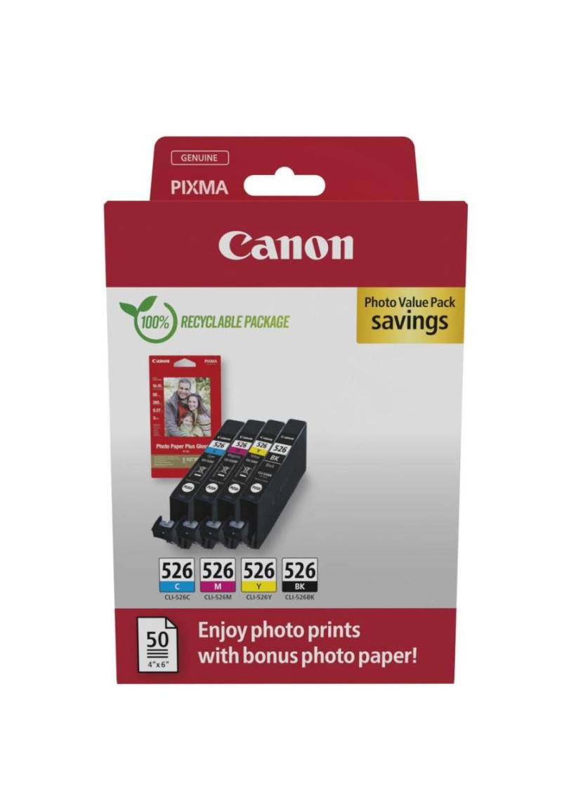 Canon Original CLI-526 Druckerpatronen Value Pack - 1 x schwarz / je 1 x CMY ... von Canon