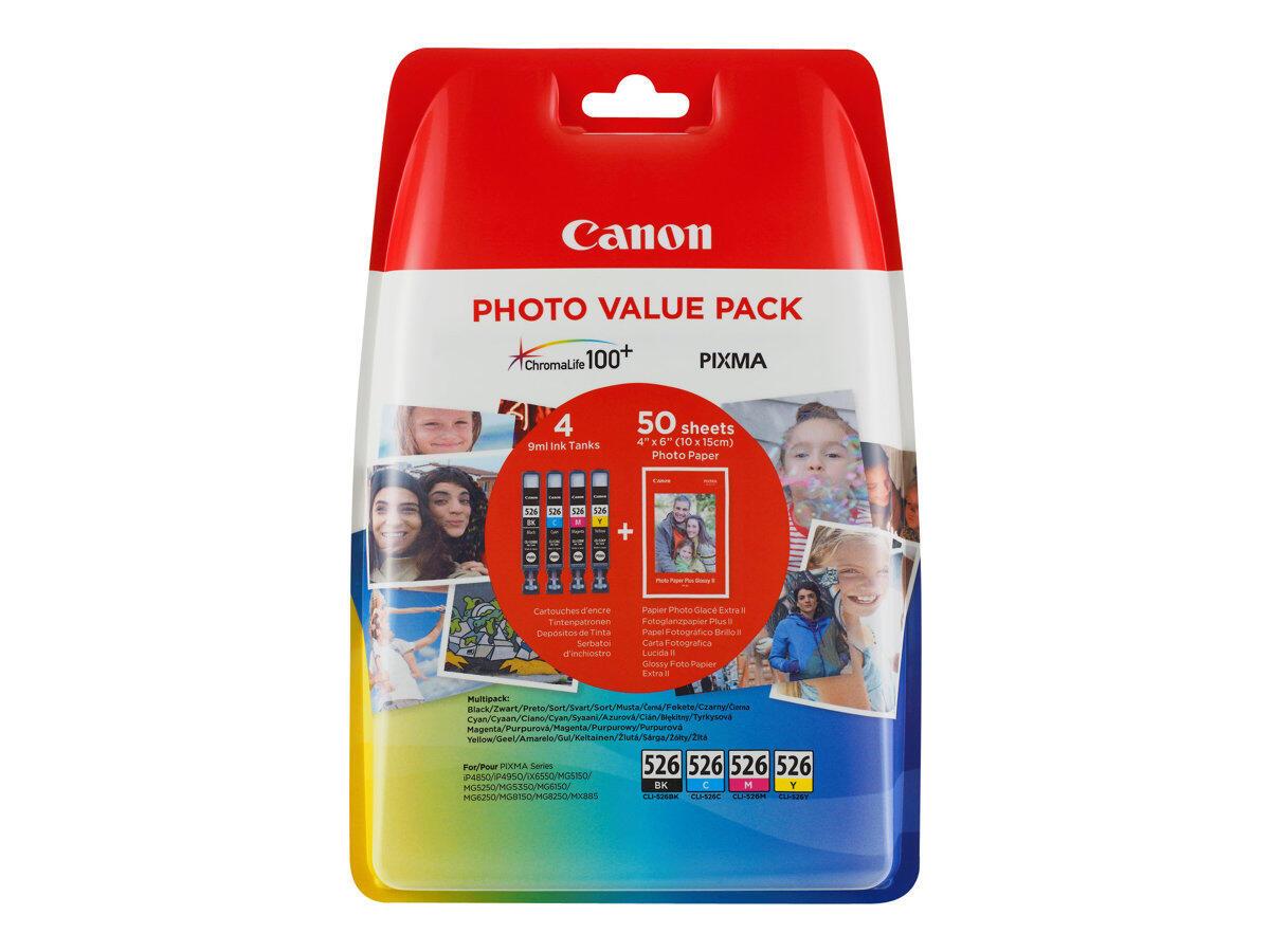 Canon Original CLI-526 Druckerpatronen Value Pack BK/C/M/Y + 50 Blatt Fotopap... von Canon