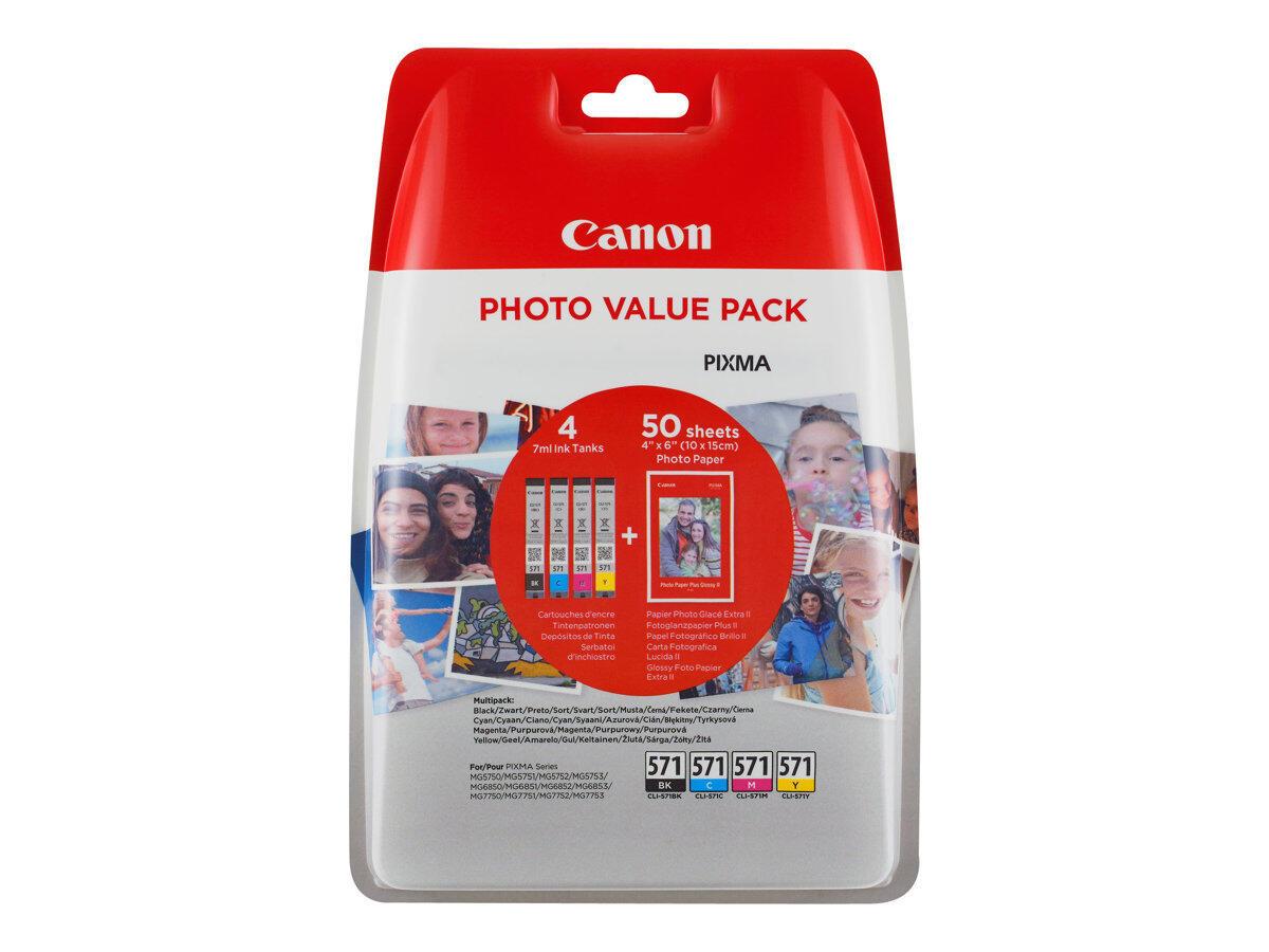 Canon Original CLI-571 Druckerpatronen - Value Pack + Fotopapier (0386C006) von Canon