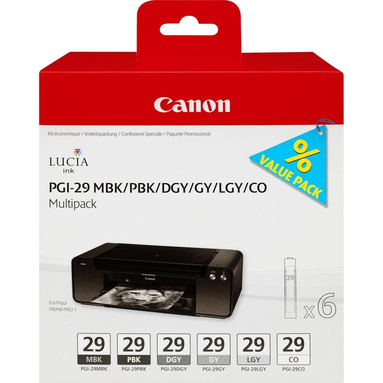 Canon Original PGI-29 Druckerpatronen 6er-Multipack - MBK/PBK/DGY/GY/LGY/CO von Canon