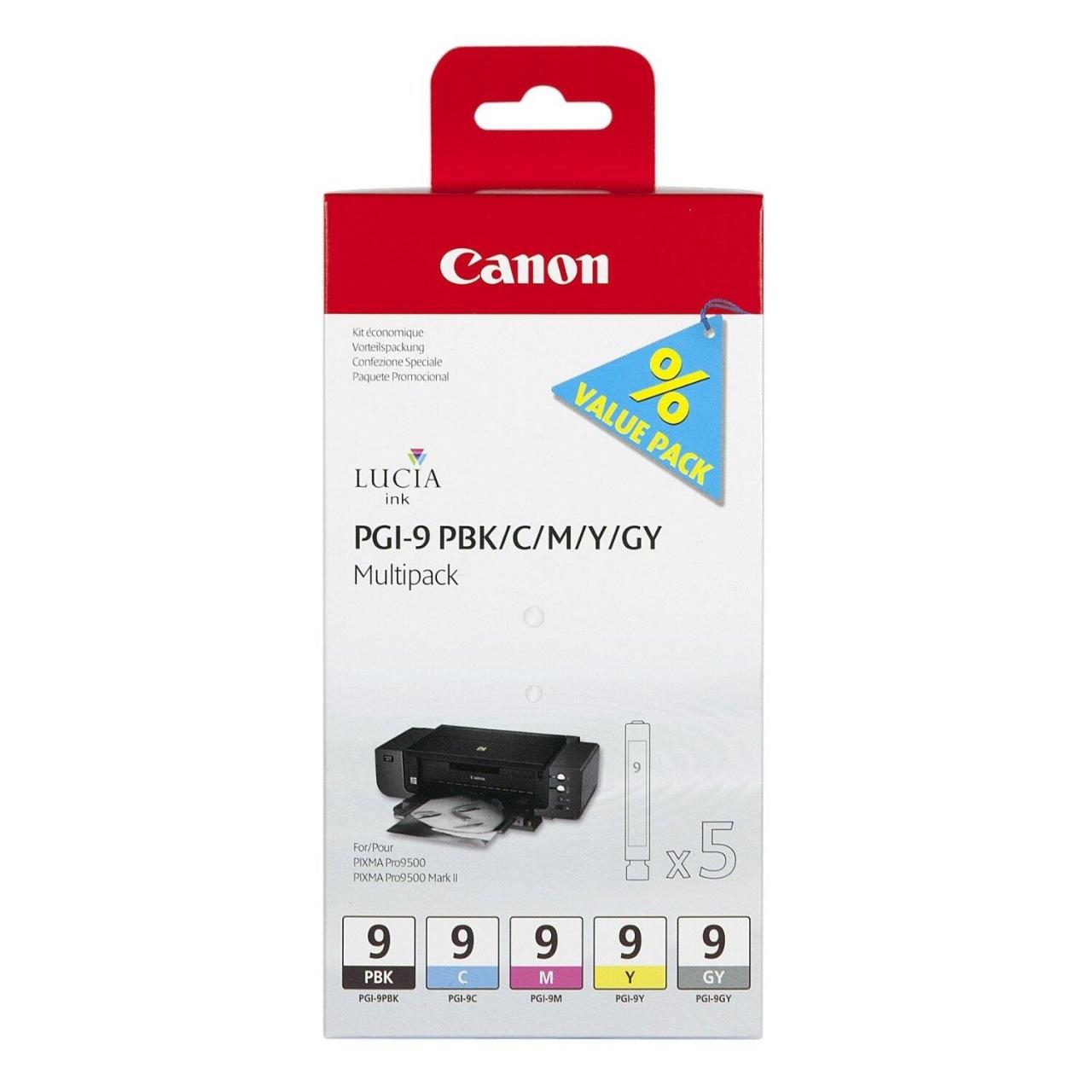Canon Original PGI-9 Druckerpatronen 5er-Multipack - PBK/C/M/Y/GY von Canon
