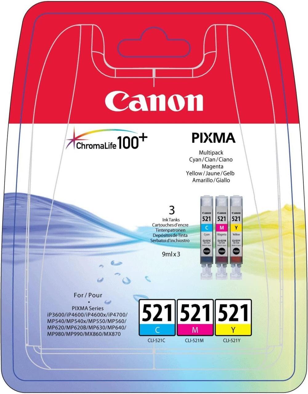 Canon Original Tintenpatronen CLI-521 Multipack cyan, magenta, gelb 446 Seite... von Canon