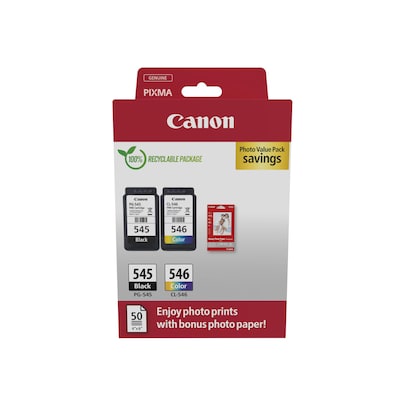 Canon PG-545 / CL-546 Druckerpatronen Multipack + Fotopapier Vorteilspaket (8287B008) von Canon