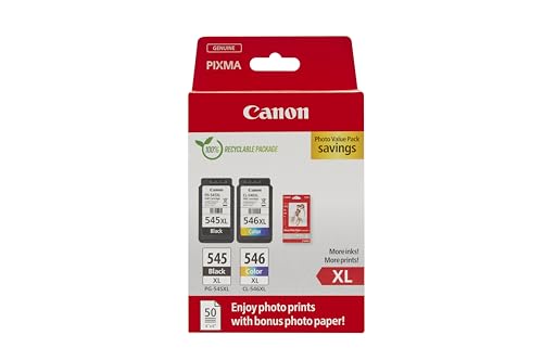 Canon Originaltinte PG-545XL / CL-546XL (2 XL Tintenpatronen; Schwarz+Farbe) - Photo Value Pack (inkl. Canon Fotopapier GP-501 50 Blatt 10x15cm) von Canon