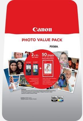 Canon PG-560XL/CL-561XL Photo Value Pack - Glänzend - 2er-Pack - Hohe Ergiebigkeit - Schwarz, Farbe (Cyan, Magenta, Gelb) - Original - 100 x 150 mm 50 Blatt Tintenpatrone / Papierkit - für PIXMA TS5350, TS5351, TS5352, TS5353 (3712C004) von Canon