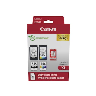 Canon PG545XL BK / CL546XL C/M/Y Tintenpatronen + Fotopapier Value Pack 8286B011 von Canon