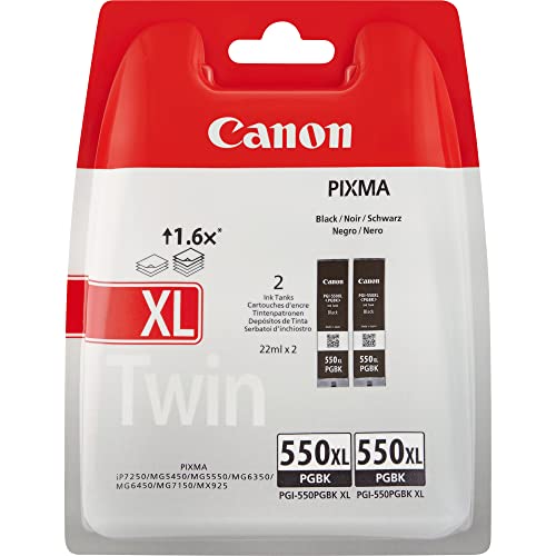 Canon PGI-550 XL TWIN Vorteilspack 2 Tintenpatronen (2x Schwarz XL) (Veraltete Kunststoffverpackung 2018 mit Diebstahl Sicherungsetikett] von Canon