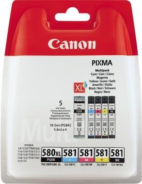 Canon PGI-580 PGBK/CLI-581 CMYBK Multipack - 5er-Pack - Schwarz, Gelb, Cyan, Magenta - Original - Blisterverpackung - Tintenbehälter - für PIXMA TR7550, TR8550, TS6150, TS6151, TS8150, TS8151, TS8152, TS9150, TS9155 (2078C005) von Canon