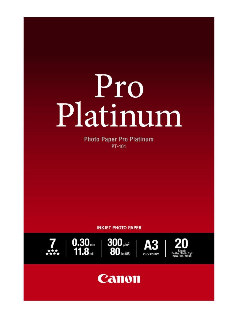 Canon PT-101 Pro Platinum Fotopapier glänzend A3 297x420mm 300 g/m² - 20 Blatt von Canon